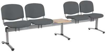 CL - 25 + D, čalouněná lavice do čekárny, 4-sedák, stolek, látka SUE - S 24 tmavě šedá, kostra stříbrná