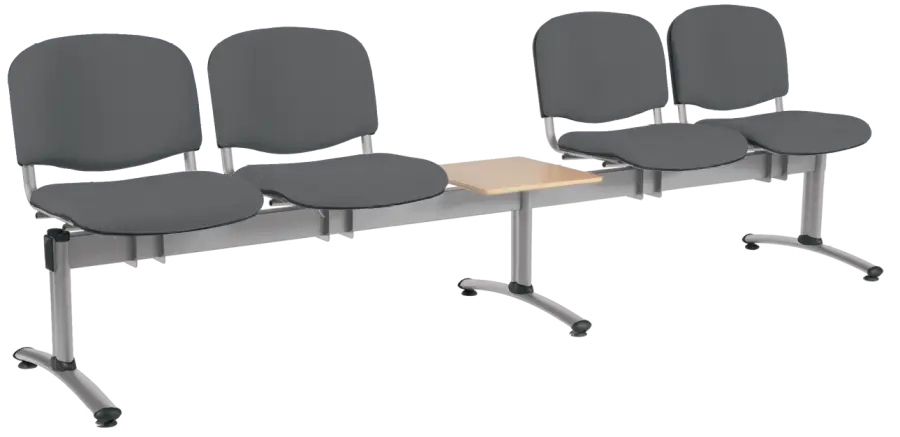 CL - 25 + D, čalouněná lavice do čekárny, 4-sedák, stolek, látka SUE - S 24 tmavě šedá, kostra stříbrná