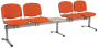 CL - 25 + D, čalouněná lavice do čekárny, 4-sedák, stolek, látka SUE - S 46 oranžová, kostra stříbrná
