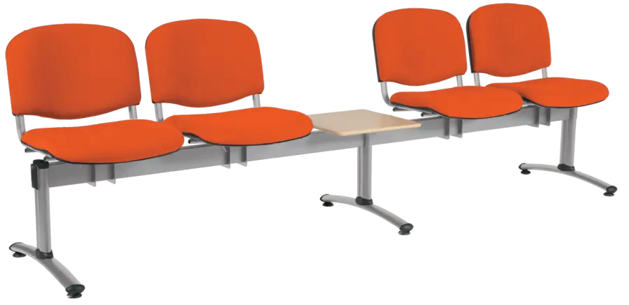 CL - 25 + D, čalouněná lavice do čekárny, 4-sedák, stolek, látka SUE - S 46 oranžová, kostra stříbrná
