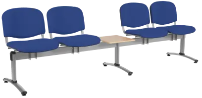 CL - 25 + D, čalouněná lavice do čekárny, 4-sedák, stolek, látka SUE - S 9 tmavě modrá, kostra stříbrná