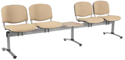 CL - 25 + D, čalouněná lavice do čekárny, 4-sedák, stolek, látka SUE - S 1219 krémová, kostra stříbrná