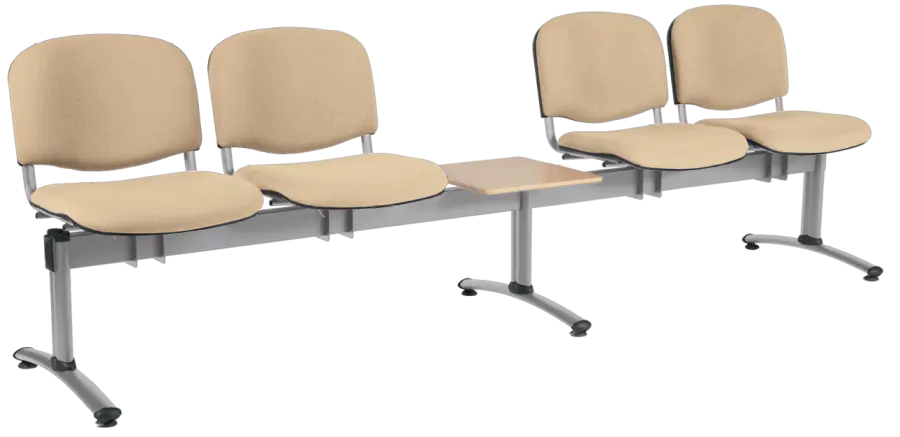 CL - 25 + D, čalouněná lavice do čekárny, 4-sedák, stolek, látka SUE - S 1219 krémová, kostra stříbrná