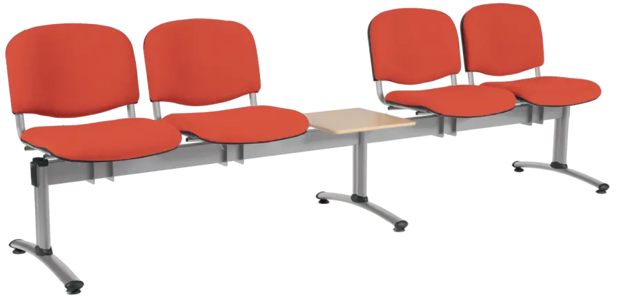 CL - 25 + D, čalouněná lavice do čekárny, 4-sedák, stolek, látka SUE - S 1447 lososová, kostra stříbrná