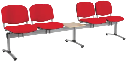 CL - 25 + D, čalouněná lavice do čekárny, 4-sedák, stolek, látka SUE - S 2 červená, kostra stříbrná