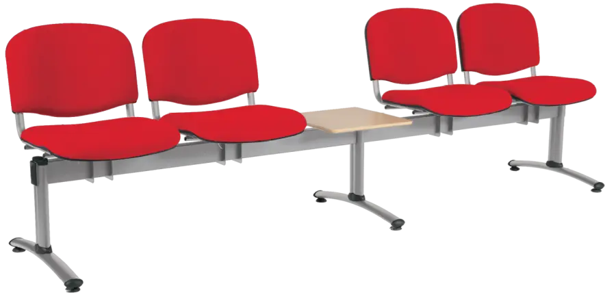 CL - 25 + D, čalouněná lavice do čekárny, 4-sedák, stolek, látka SUE - S 2 červená, kostra stříbrná