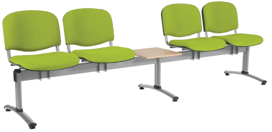 CL - 25 + D, čalouněná lavice do čekárny, 4-sedák, stolek, látka SUE - S 34 hráškově zelená, kostra stříbrná