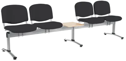 CL - 25 + D, čalouněná lavice do čekárny, 4-sedák, stolek, látka SUE - S 1 černá, kostra chrom