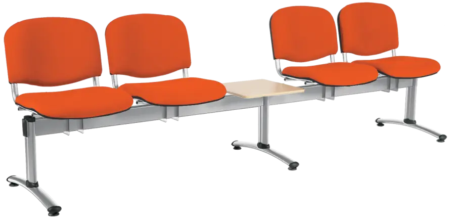 CL - 25 + D, čalouněná lavice do čekárny, 4-sedák, stolek, látka SUE - S 46 oranžová, kostra chrom