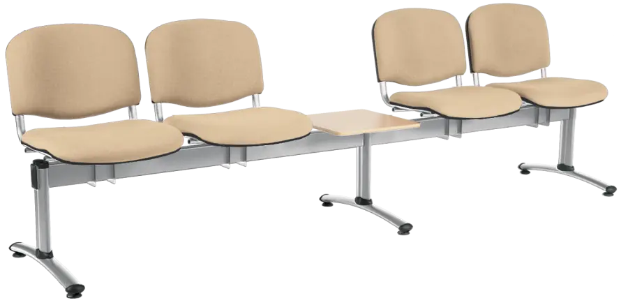 CL - 25 + D, čalouněná lavice do čekárny, 4-sedák, stolek, látka SUE - S 1219 krémová, kostra chrom