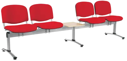 CL - 25 + D, čalouněná lavice do čekárny, 4-sedák, stolek, látka SUE - S 2 červená, kostra chrom