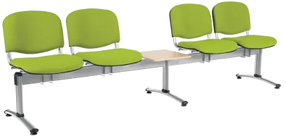 CL - 25 + D, čalouněná lavice do čekárny, 4-sedák, stolek, látka SUE - S 34 hráškově zelená, kostra chrom