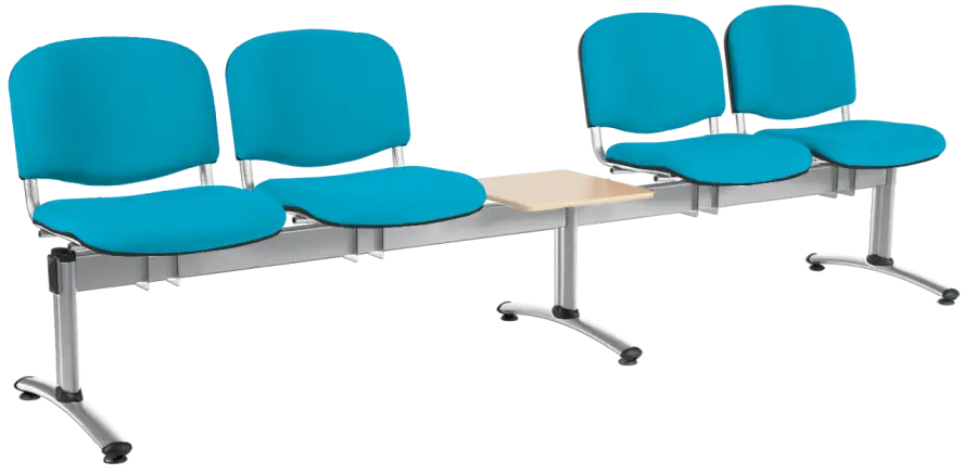 CL - 25 + D, čalouněná lavice do čekárny, 4-sedák, stolek, látka SUE - S 65 tyrkysová, kostra chrom