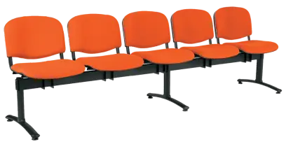 CL - 25, čalouněná lavice do čekárny, 5-sedák, látka SUE - S 46 oranžová, kostra černá