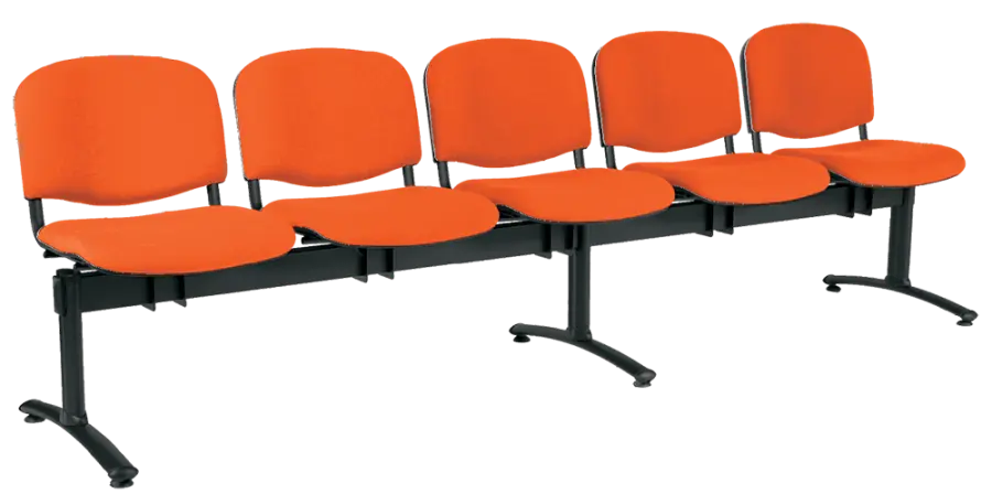 CL - 25, čalouněná lavice do čekárny, 5-sedák, látka SUE - S 46 oranžová, kostra černá