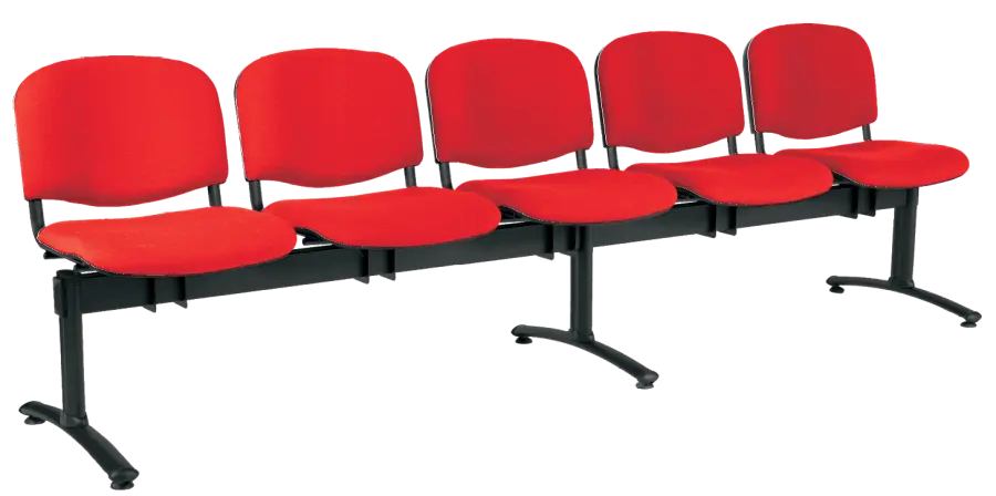 CL - 25, čalouněná lavice do čekárny, 5-sedák, látka SUE - S 2 červená, kostra černá