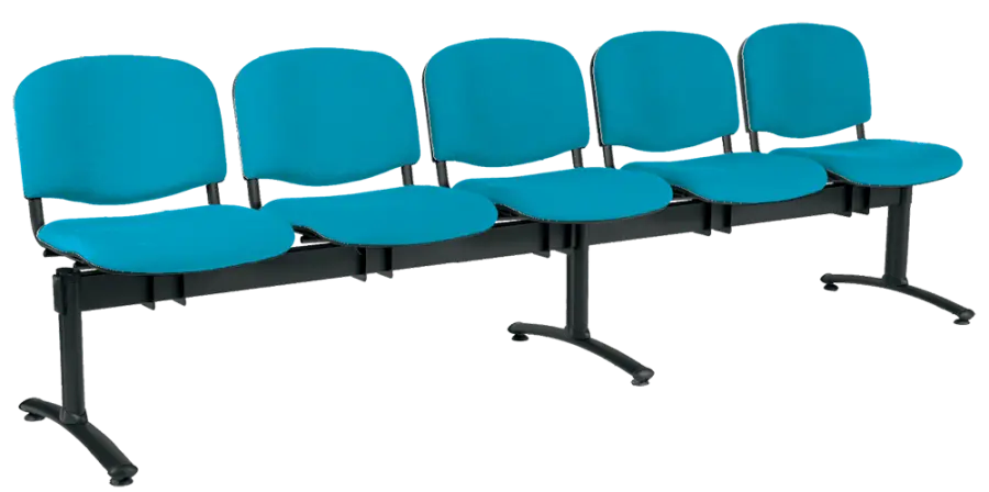 CL - 25, čalouněná lavice do čekárny, 5-sedák, látka SUE - S 65 tyrkysová, kostra černá