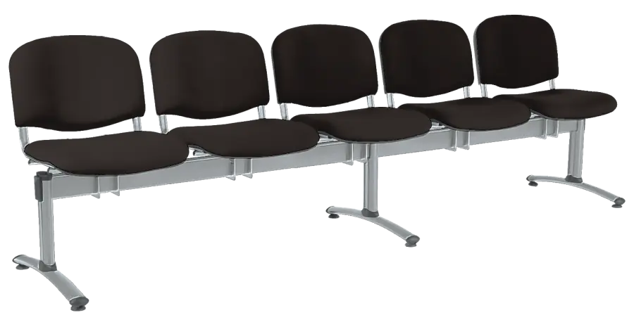 CL - 25, čalouněná lavice do čekárny, 5-sedák, látka SUE - S 1 černá, kostra stříbrná