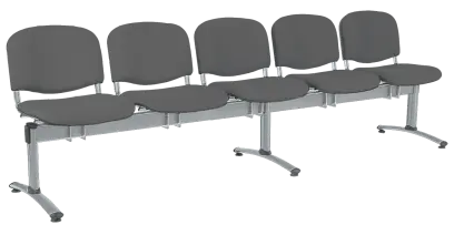 CL - 25, čalouněná lavice do čekárny, 5-sedák, látka SUE - S 24 tmavě šedá, kostra stříbrná