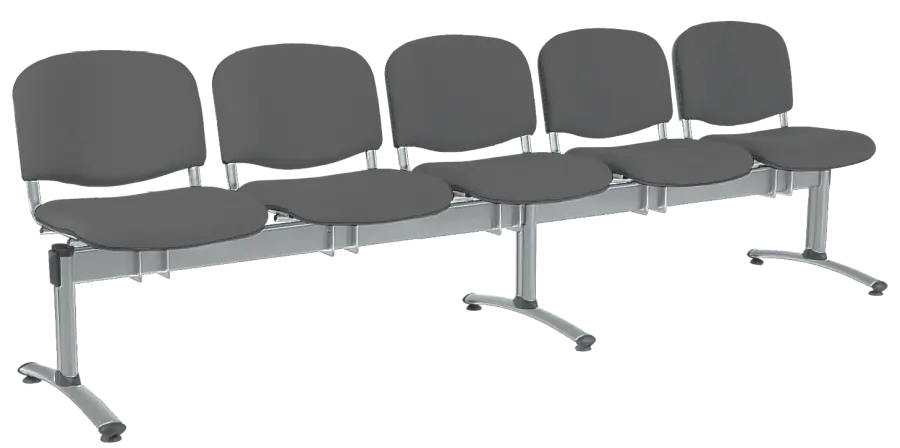 CL - 25, čalouněná lavice do čekárny, 5-sedák, látka SUE - S 24 tmavě šedá, kostra stříbrná