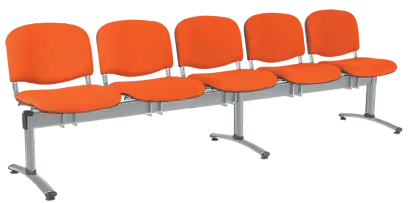 CL - 25, čalouněná lavice do čekárny, 5-sedák, látka SUE - S 46 oranžová, kostra stříbrná