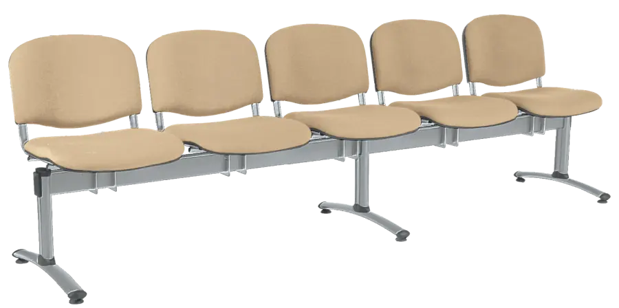 CL - 25, čalouněná lavice do čekárny, 5-sedák, látka SUE - S 1219 krémová, kostra stříbrná