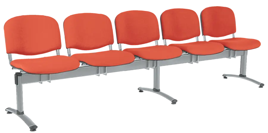 CL - 25, čalouněná lavice do čekárny, 5-sedák, látka SUE - S 1447 lososová, kostra stříbrná