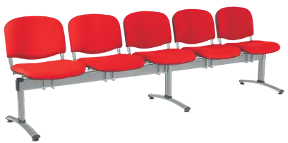 CL - 25, čalouněná lavice do čekárny, 5-sedák, látka SUE - S 2 červená, kostra stříbrná