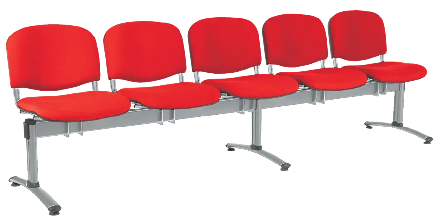 CL - 25, čalouněná lavice do čekárny, 5-sedák, látka SUE - S 2 červená, kostra stříbrná
