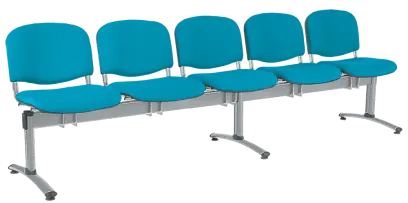 CL - 25, čalouněná lavice do čekárny, 5-sedák, látka SUE - S 65 tyrkysová, kostra stříbrná