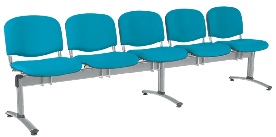 CL - 25, čalouněná lavice do čekárny, 5-sedák, látka SUE - S 65 tyrkysová, kostra stříbrná