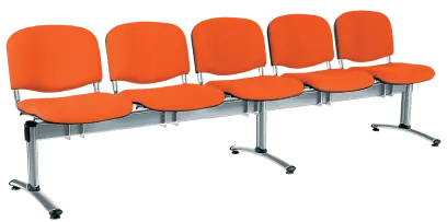 CL - 25, čalouněná lavice do čekárny, 5-sedák, látka SUE - S 46 oranžová, kostra chrom