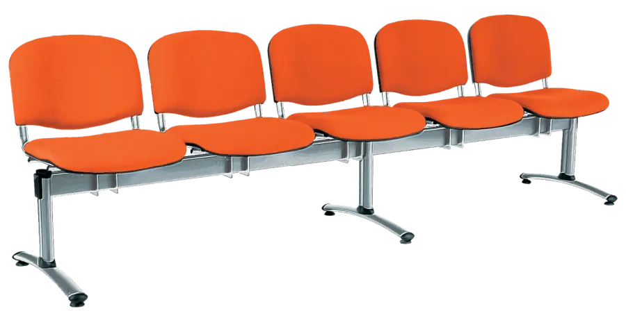CL - 25, čalouněná lavice do čekárny, 5-sedák, látka SUE - S 46 oranžová, kostra chrom