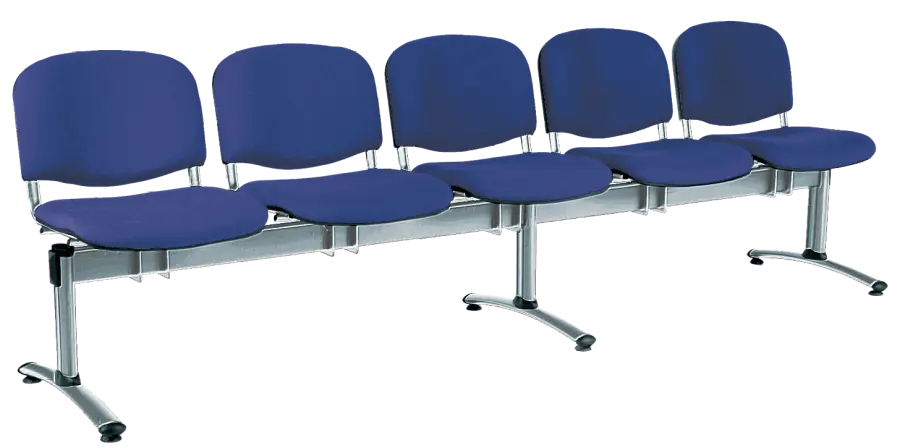 CL - 25, čalouněná lavice do čekárny, 5-sedák, látka SUE - S 9 tmavě modrá, kostra chrom