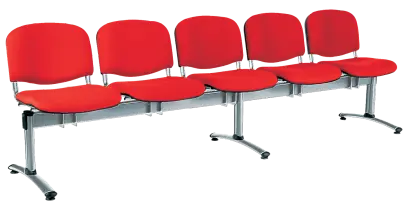 CL - 25, čalouněná lavice do čekárny, 5-sedák, látka SUE - S 2 červená, kostra chrom