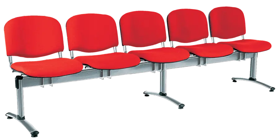 CL - 25, čalouněná lavice do čekárny, 5-sedák, látka SUE - S 2 červená, kostra chrom