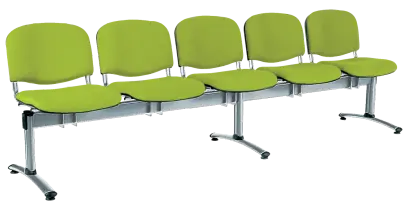 CL - 25, čalouněná lavice do čekárny, 5-sedák, látka SUE - S 34 hráškově zelená, kostra chrom