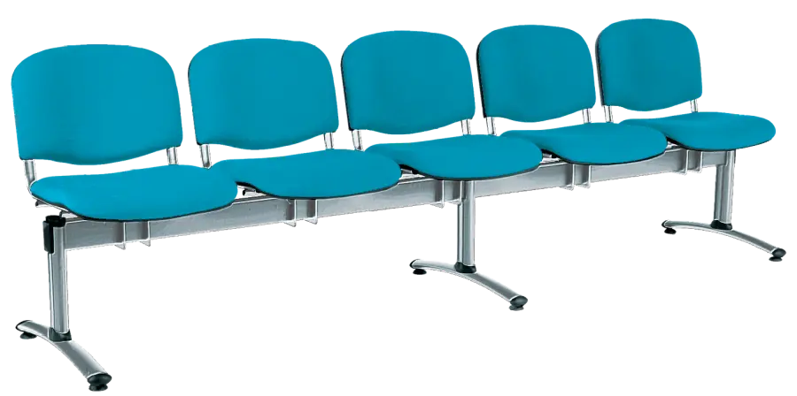 CL - 25, čalouněná lavice do čekárny, 5-sedák, látka SUE - S 65 tyrkysová, kostra chrom