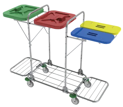 VK 120 - 80R vozík na třídění odpadu a prádla, ruční otevírání plast - VK - zelená + žlutá + modrá + zelená