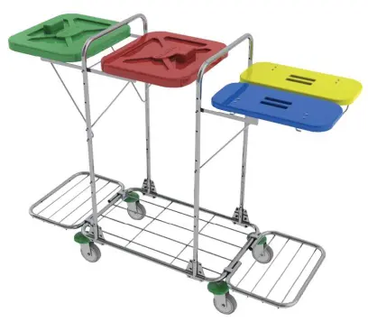 VK 120 - 80R vozík na třídění odpadu a prádla, ruční otevírání plast - VK - žlutá + modrá