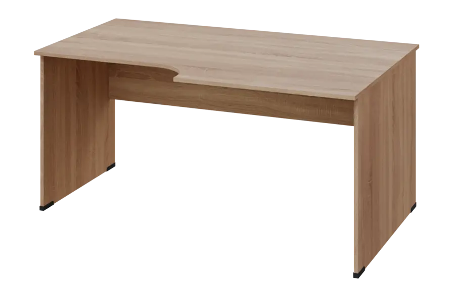 ERL 18 - 168 stůl kancelářský, rohový, pravý, dřevěná podnož, deska 18 mm, široký 1600 mm, dub bardolino
