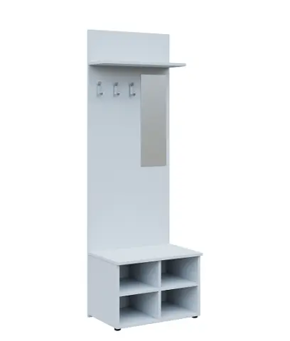 VN - 05 stěna věšáková 600x400x2150 mm, poličky, zrcadlo, 3-háček Laura, lamino - bílá