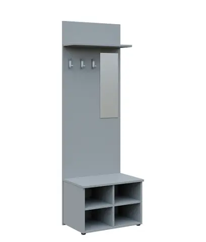 VN - 05 stěna věšáková 600x400x2150 mm, poličky, zrcadlo, 3-háček Laura, šedá