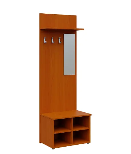 VN - 05 stěna věšáková 600x400x2150 mm, poličky, zrcadlo, 3-háček Laura, lamino - třešeň šumavská