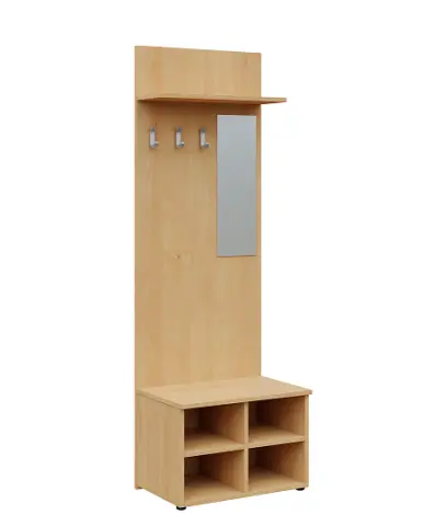 VN - 05 stěna věšáková 600x400x2150 mm, poličky, zrcadlo, 3-háček Laura, lamino - javor horský