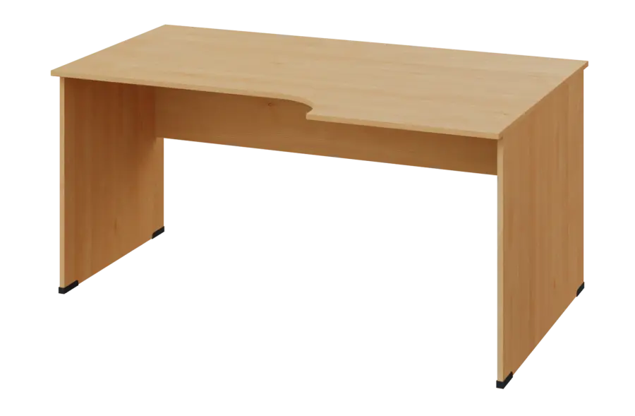ERL 18 - 166 stůl kancelářský, rohový, pravý, dřevěná podnož, deska 18 mm, široký 1600 mm, javor horský