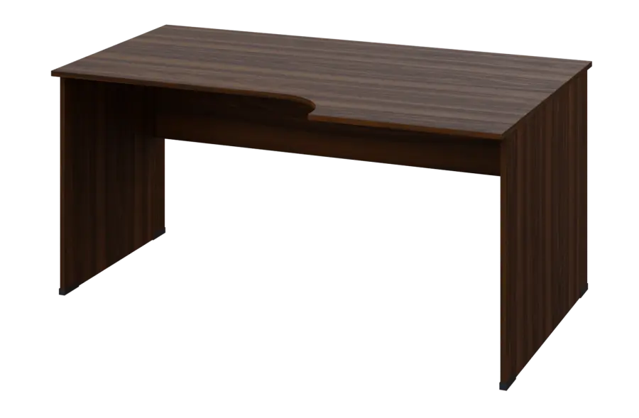 ERL 18 - 166 stůl kancelářský, rohový, pravý, dřevěná podnož, deska 18 mm, široký 1600 mm, ořech královský