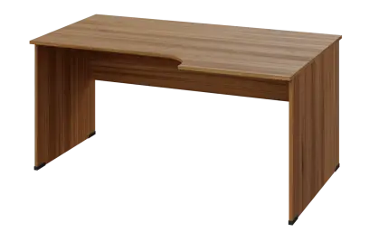 ERL 18 - 166 stůl kancelářský, rohový, pravý, dřevěná podnož, deska 18 mm, široký 1600 mm, ořech světlý