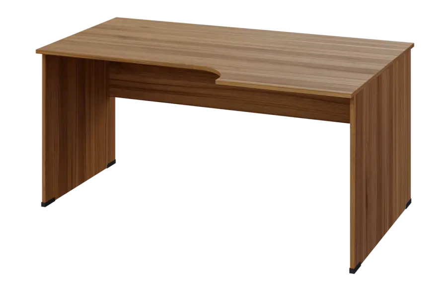 ERL 18 - 166 stůl kancelářský, rohový, pravý, dřevěná podnož, deska 18 mm, široký 1600 mm, ořech světlý