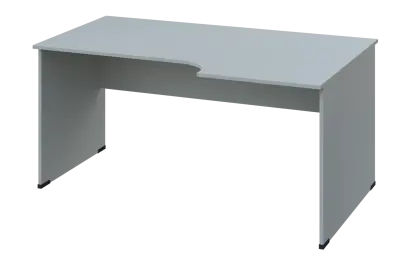 ERL 28 - 166 stůl kancelářský, rohový, pravý, dřevěná podnož, deska 25 mm, široký 1600 mm, šedá